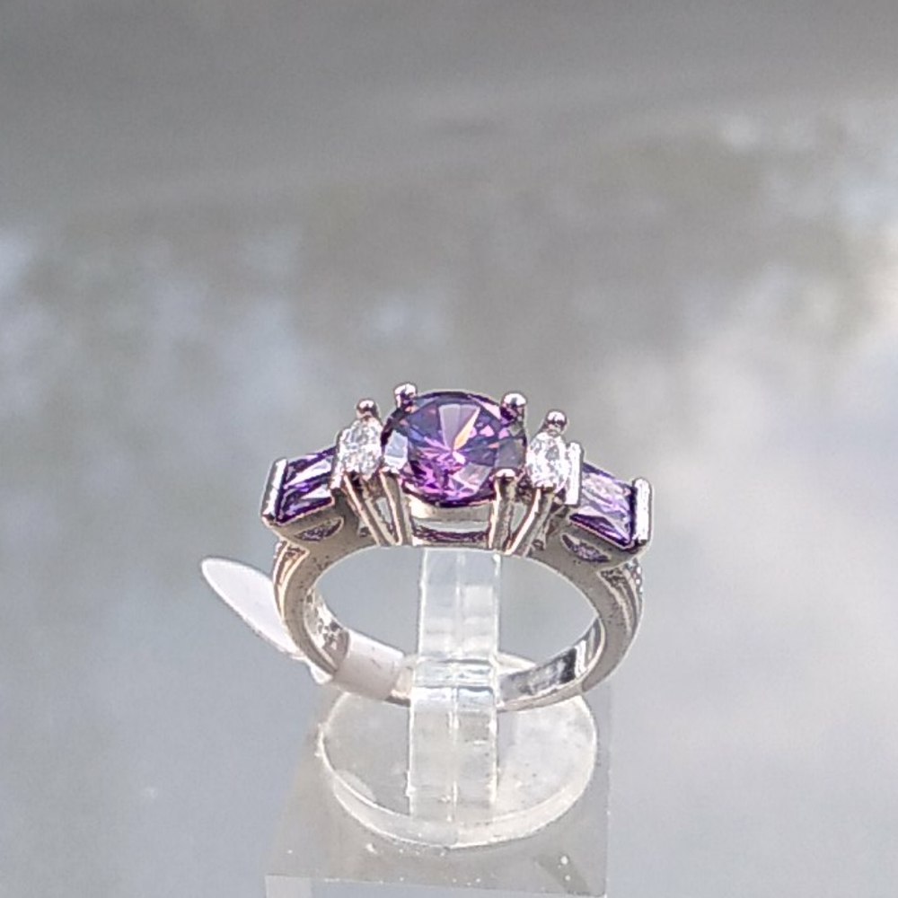 Amethyst and created diamonds ring